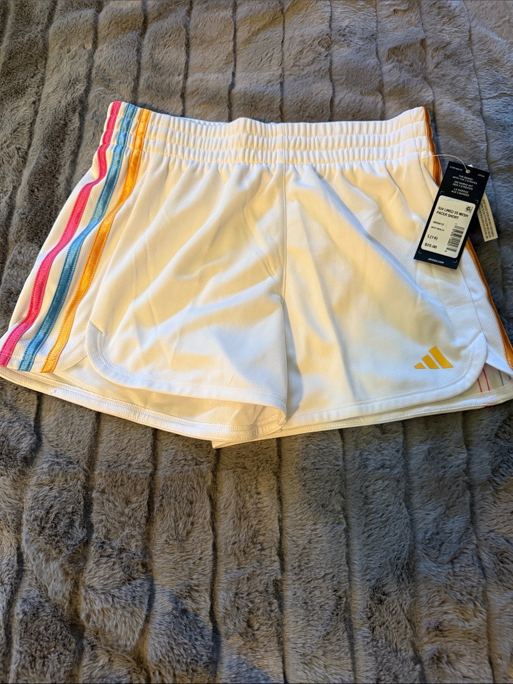 adidas White Girls' Athletic Shorts with Multicolor Side Stripes